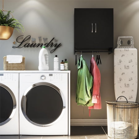 Systembuild Evolution Lory 2 Door Wall Cabinet with Hanging Rod, Black