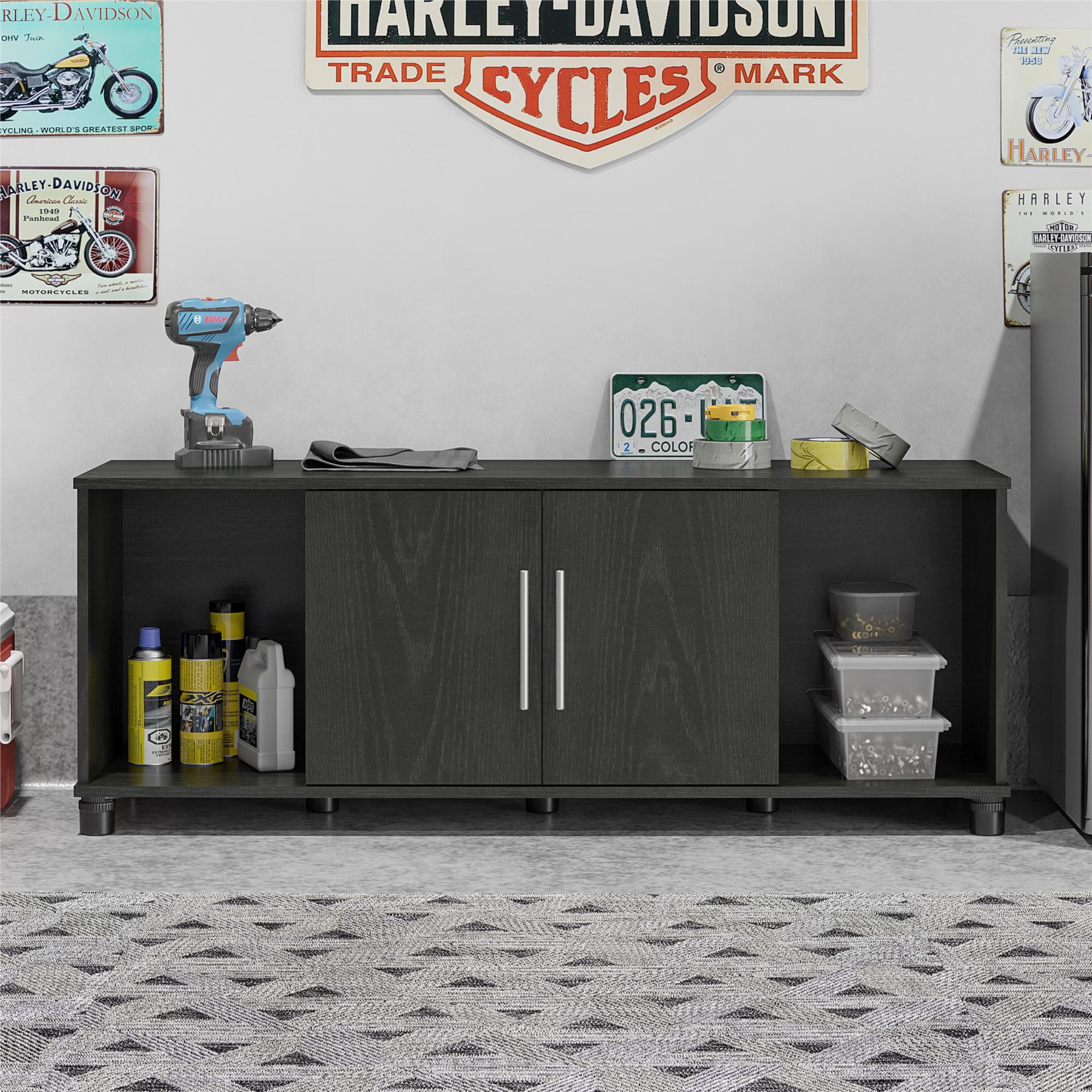 Systembuild Evolution Westford Garage Shoe Storage Bench, Black Oak