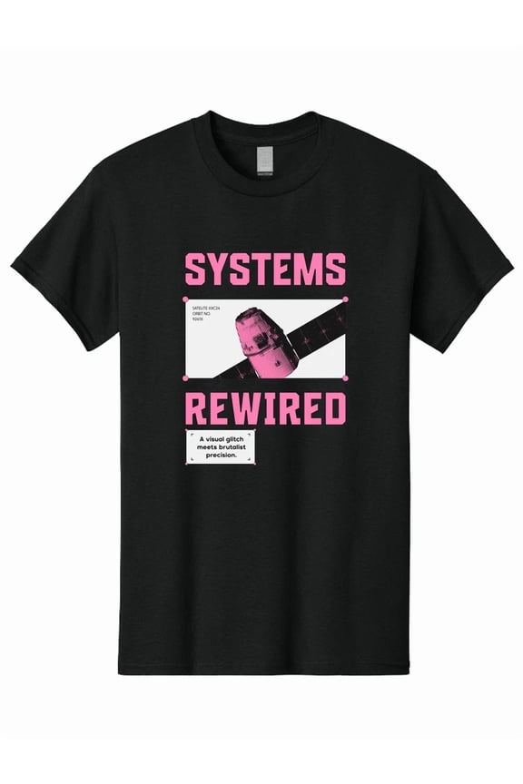 Systems Rewired Satellite Glitch Art Cyberpunk Sci-Fi Hacker Tech Unisex T-Shirt, S-5XL