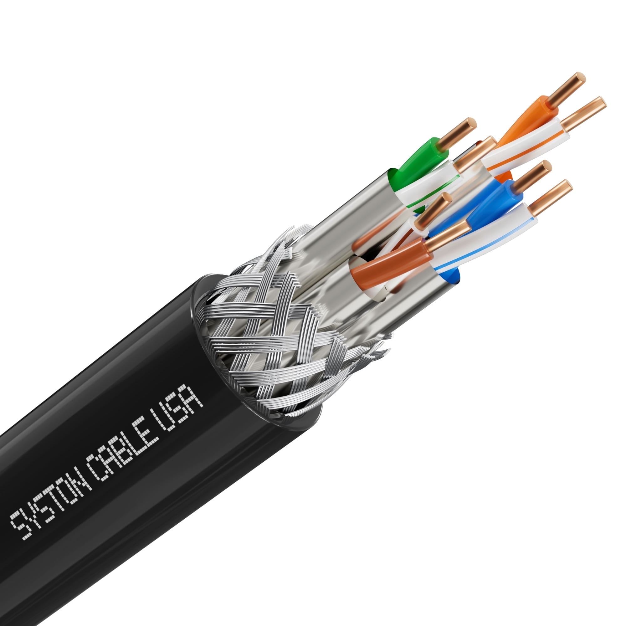 Syston Cable Cat8 Ethernet Bulk Raw Cable 2000MHz 2GHz 40GB 250 ft Solid Bare Copper S/FTP Individual electromagnetic Tinned Copper Braid Shield 22/4 4 Pair 22 AWG CMR FT4 UTP Black Order to Cut