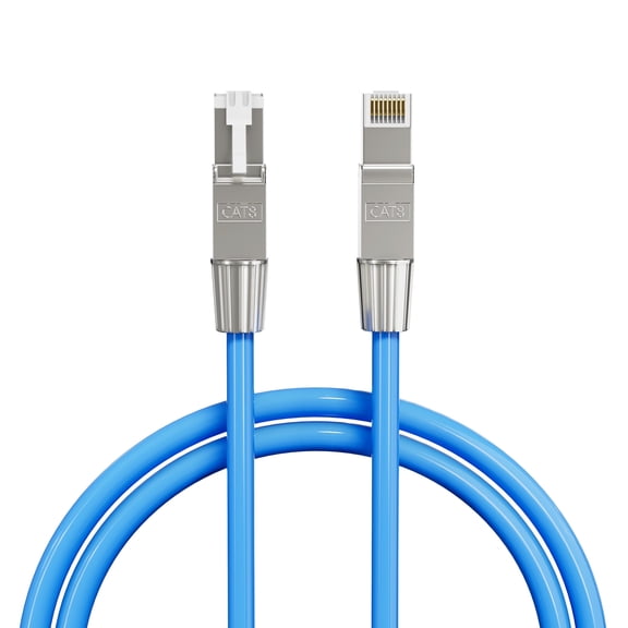SYSTON Cat8 Ethernet Cable Patch 10ft Blue, 2000MHz 2GHz 40GB Solid Bare Copper S/FTP Braided Shielded, 22/4 22 AWG 4 Pair CMR CL2R FT4, Network Lan Cable for Indoor/Outdoor PoE Internet PC Laptop