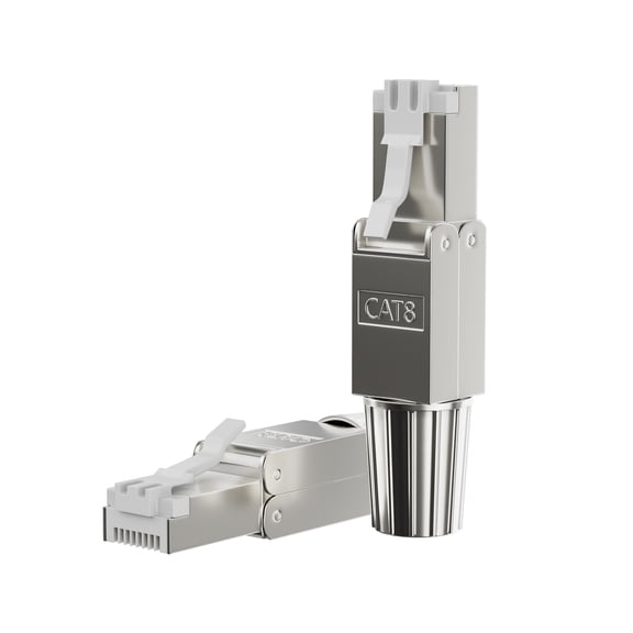 Syston Cat 8 RJ45 Connectors 2-Pack, Ethernet Cable Connectors / Cat8 Ends/Ethernet RJ45 Plugs/Network Connectors, Zinc Alloy Terminals, Silver