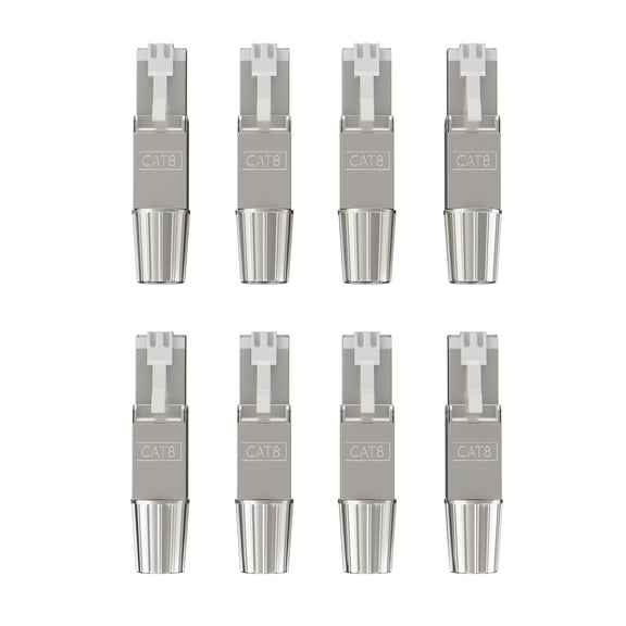 Syston Cat 8 RJ45 Connectors 8-Pack, Ethernet Cable Connectors / Cat8 Ends/Ethernet RJ45 Plugs/Network Connectors, Zinc Alloy Terminals, Silver