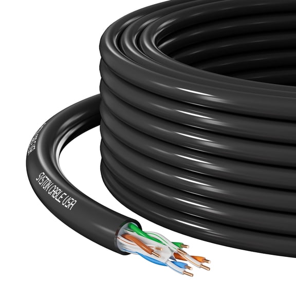 Syston Direct Burial Cat 6E Ethernet Network Cable 600 MHz, Bulk UTP 23 AWG Outside Plant (OSP) - Rated, Pure Bare Copper Wire, Waterproof Water Blocking Gel-filled for Outdoor Wet Location Using