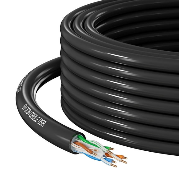 Syston Direct Burial Cat 6E Ethernet Network Cable 600 MHz, Bulk UTP 23 AWG Outside Plant (OSP) - Rated, Pure Bare Copper Wire, Waterproof Water Blocking Gel-filled for Outdoor Wet Location Using