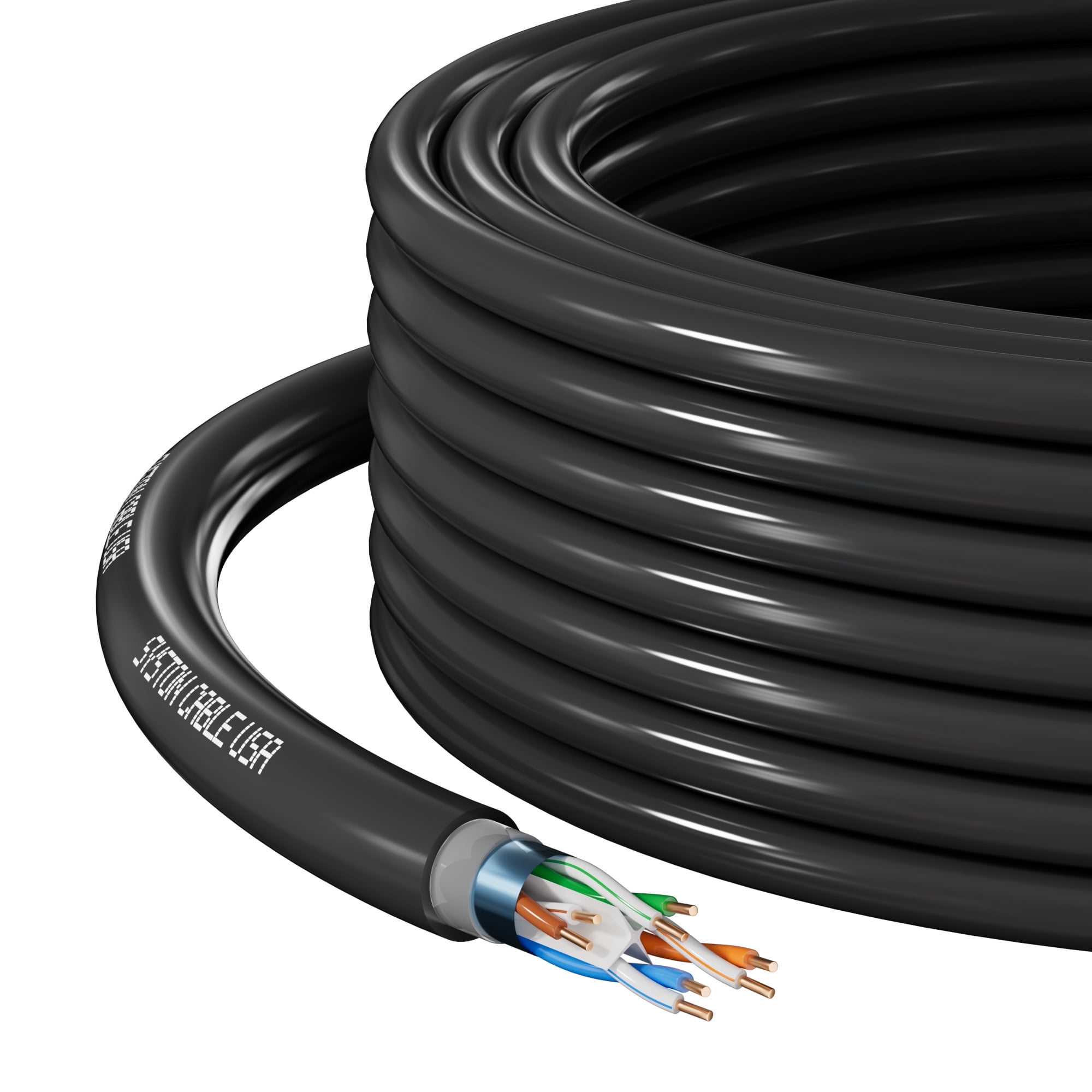 Syston Direct Burial Shielded Cat 6E Ethernet Network Cable, Bulk 600 MHz F/UTP 23 AWG Pure Bare Copper Outside Plant (OSP) - Rated, Waterproof Dual-Layer Jacket for Outdoor Wet Location Application