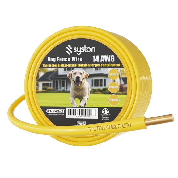 Syston Underground Dog Fence Wire (250 ft, Yellow), 14 AWG 1 Conductor Heavy-Duty Direct Burial Electric Fence Wire, In Ground Dog Fence Boundary Wire for Creating or Expanding Pet's Containment Area