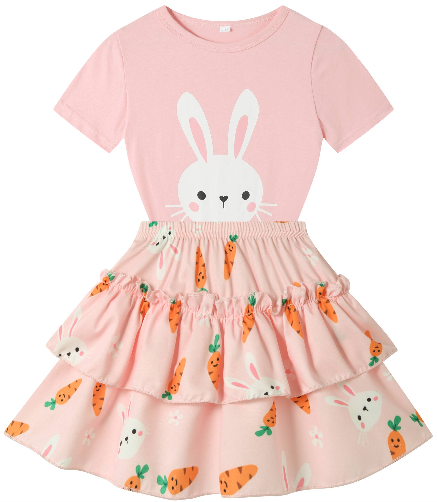Mint Green Bunny Top with Checkered Skirt Set for Baby Girls main image 0