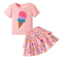 thumbnail image 1 of Sytepopcy Girls Summer Outfits Short Sleeve Ice Cream Print Tops Shirred Tiered Skirt Set Toddler 2 Piece Casual Clothes 3T/1939, 1 of 7