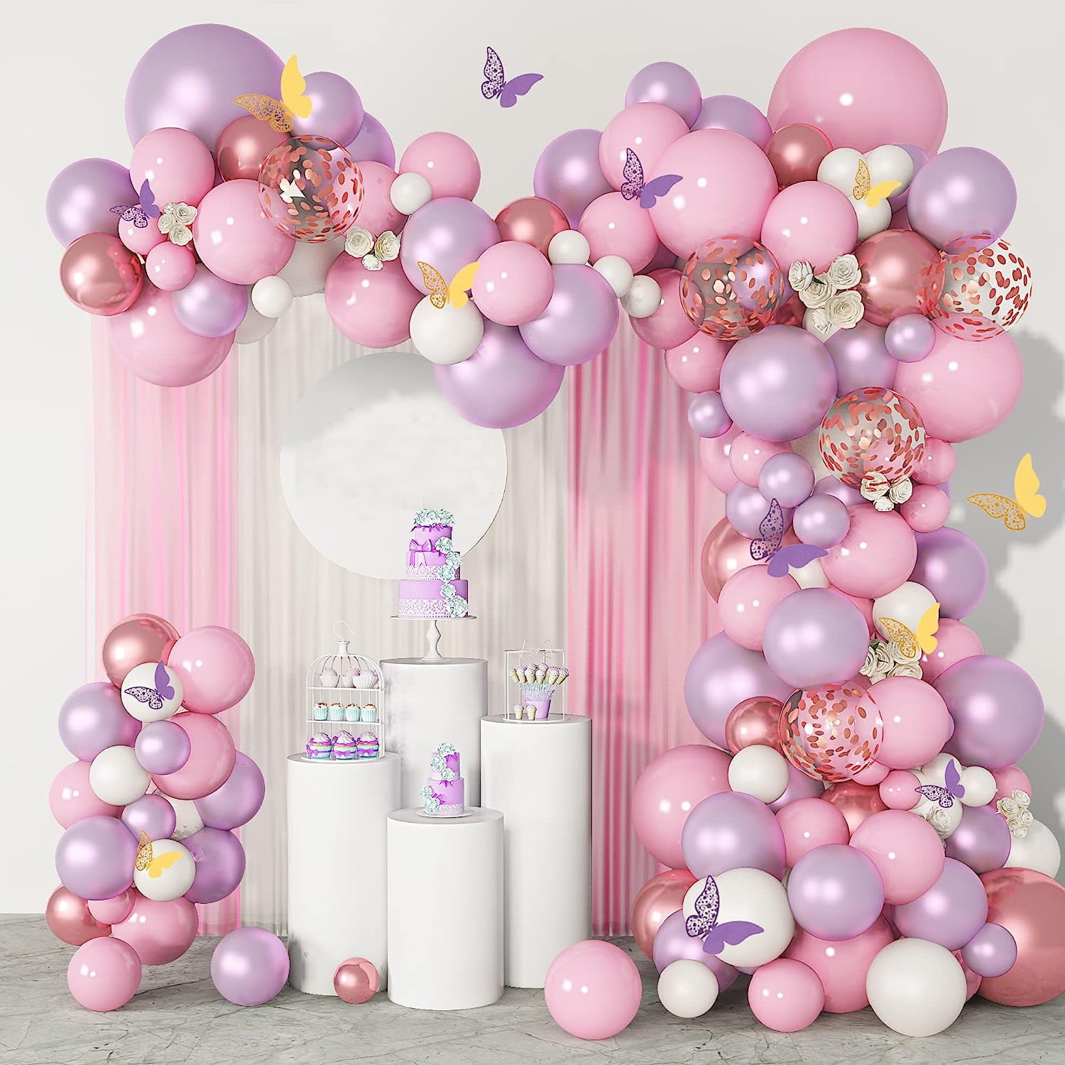 Sytle-Carry 143Pcs Pink and Purple Balloon Garland Kit, Balloons for Baby Shower Birthday Bridal Wedding Princess Party Decoration