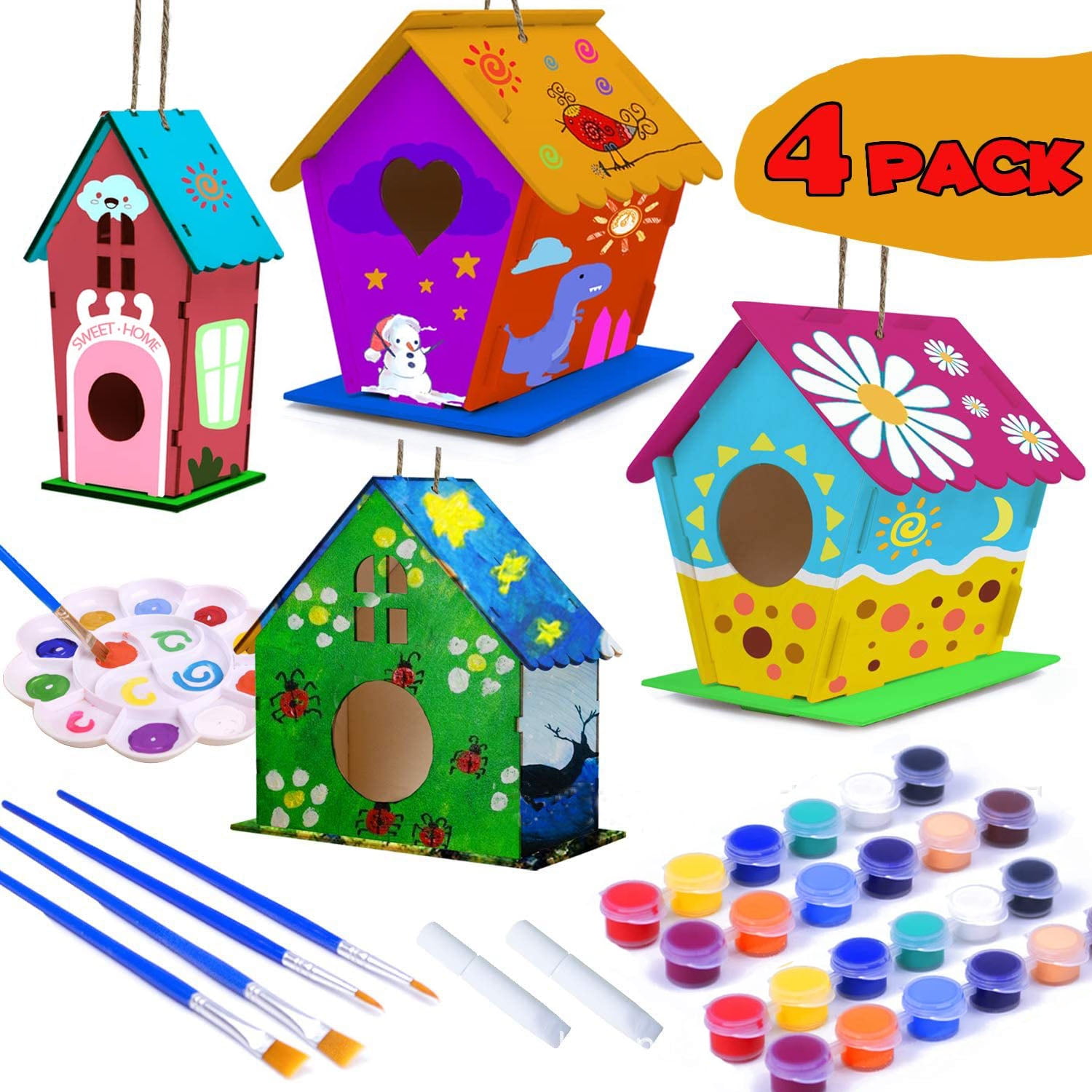 RnemiTe-amo Deals！Wall Decoration Crafts for Kids Ages 4-8 2Pack DIY Bird  House Kit Build and Paint Birdhous 30ml