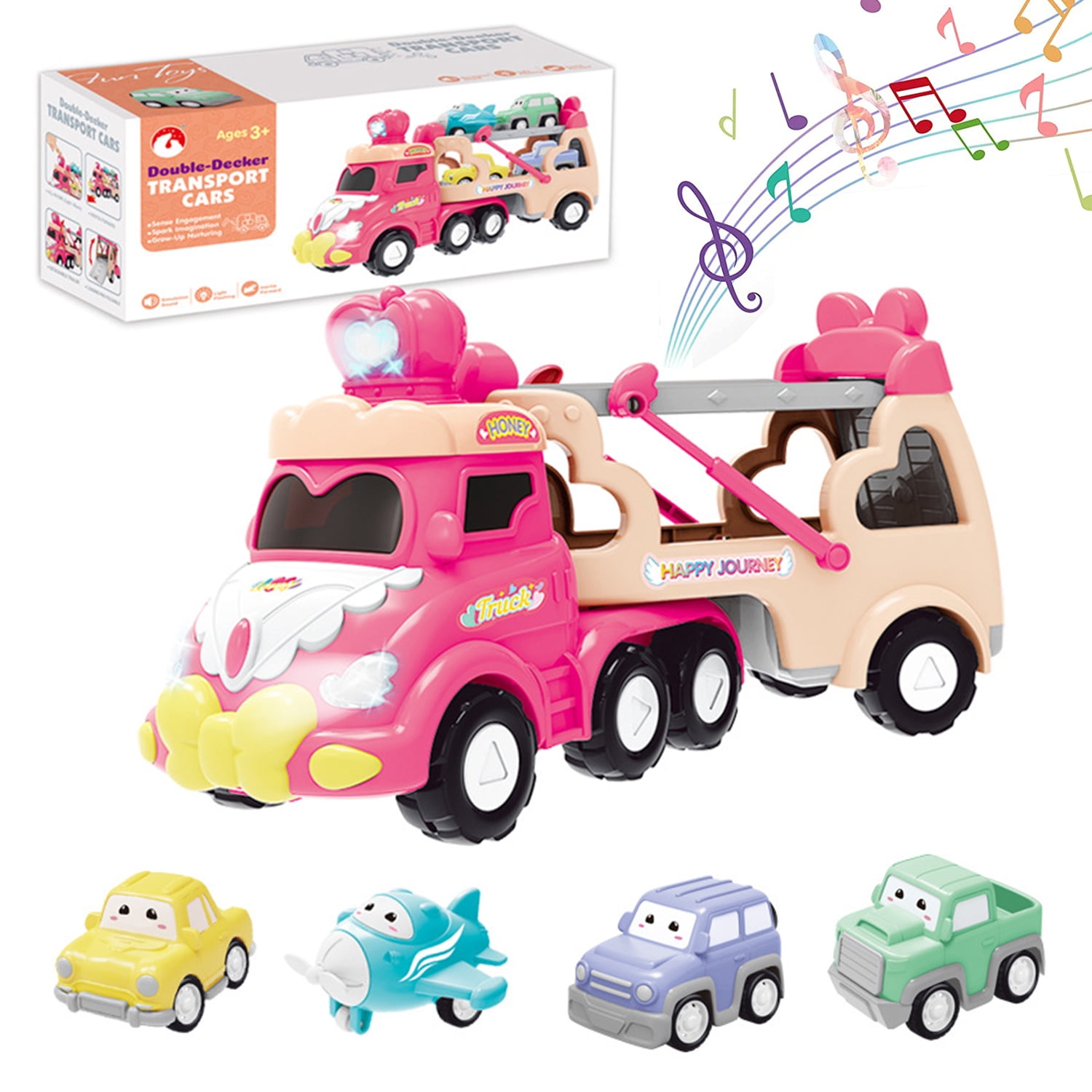 SytleCarry 5in1 Pink Toy Trucks Set for Toddlers, 13 Years Old Girl