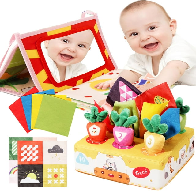 SytleCarry Sensory Toys Set with Baby Tissue Box Toy and Mirror Toys