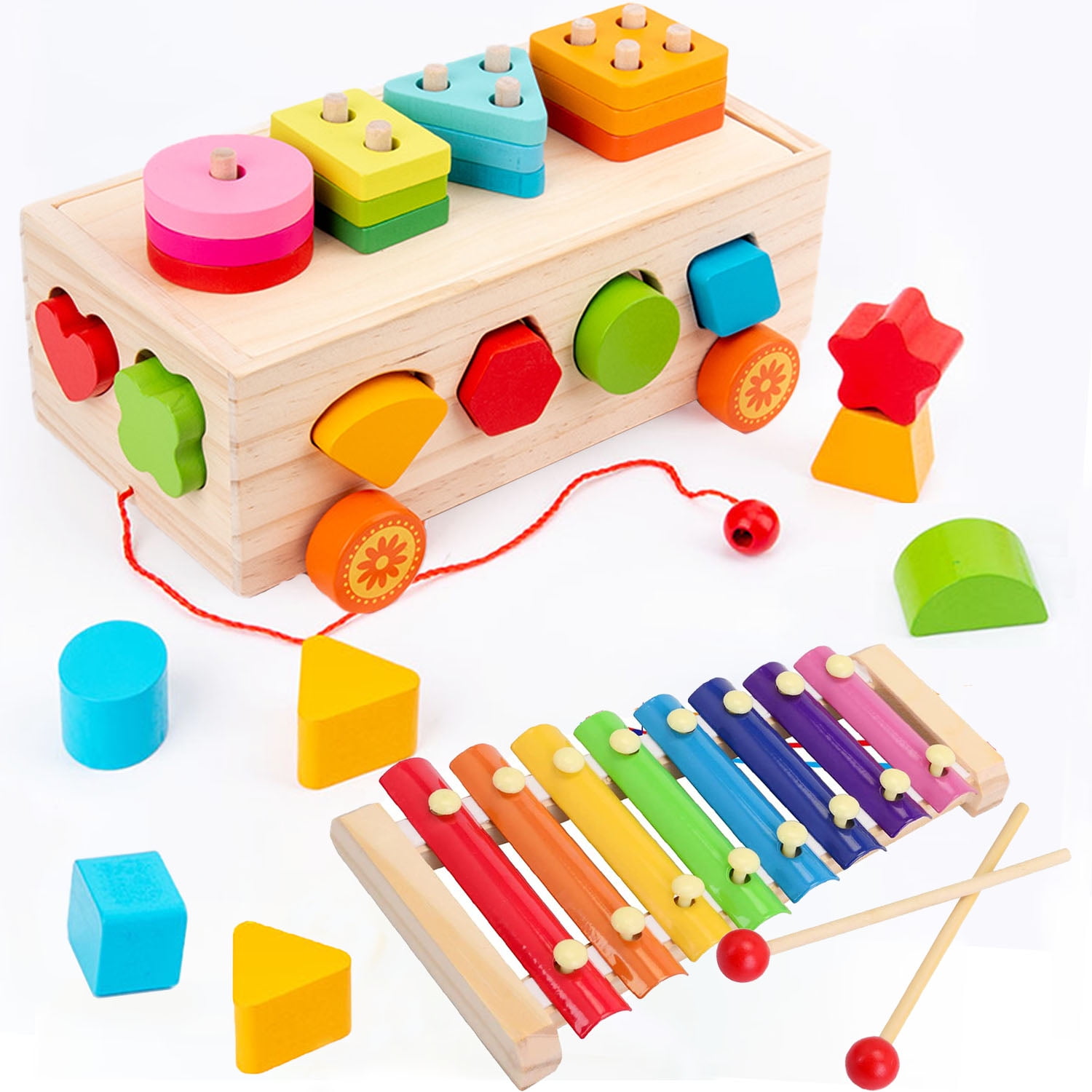Wooden Shape & Color Sorting Toy with Storage Box, 25 Non-Toxic Geometric  Blocks, Montessori Toy Preschool Educational Learning Toy Gifts for 1 2 3