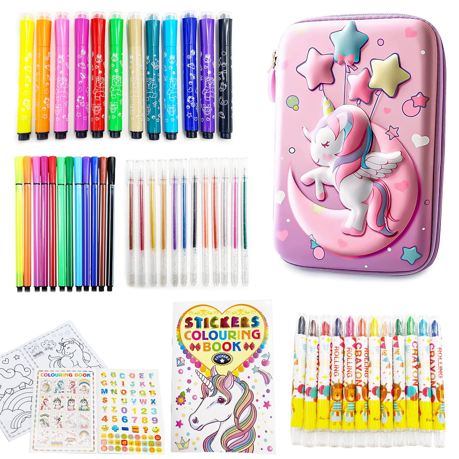 All In One Stationery Sets For Girls Unicorn Christmas Gifts Pocket  Included Wallet Purse Pencils Sharpener Eraser Ruller 6-In-1