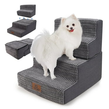 Sytopia Dog Stairs for Small Dogs, 4 Steps High-Density Foam Foldable Dog Ramps, Non-Slip Pet Steps with Removable and Washable Cover for Bed, Couch, and Car , Grey