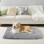 Sytopia Plush Fluffy Large Dog Bed, Rectangle Washable Dog Beds for Large and Medium Dogs with Anti-Slip Bottom, 32" x 22" - Up to 50 Lbs, Light Gray