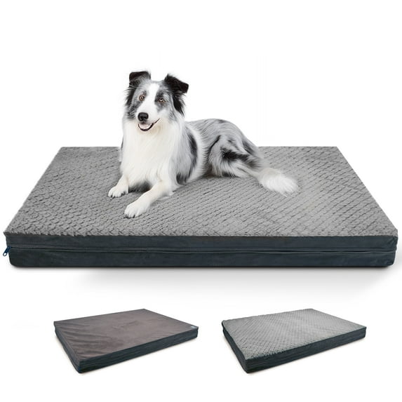 Sytopia Dog Bed for Large Dogs Up to 100 lbs, 41'' Outdoor Orthopedic XLarge Dog Bed – Reversible Fleece (Cool/Warm), Waterproof & Washable Cover, Ideal for Egg Crate Pad & Kennel Mat - Gray