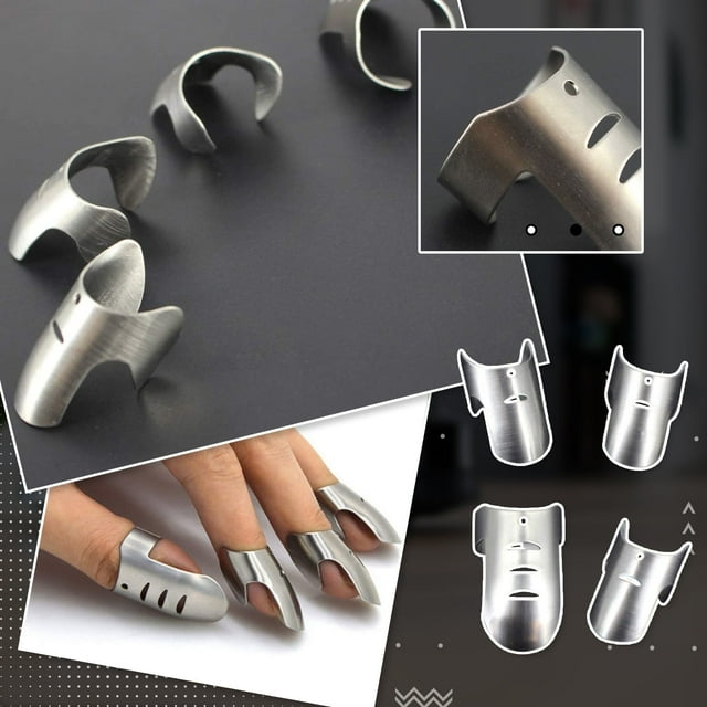 Syuanmuer 4pcs Kitchen Stainless Steel Finger Nail Protector Hand Cut Guard Safe Slice Knife Tool, Kitchen Finger Cutting Protector for Kitchen Slicing Dicing for Home Travel Office（Metal）