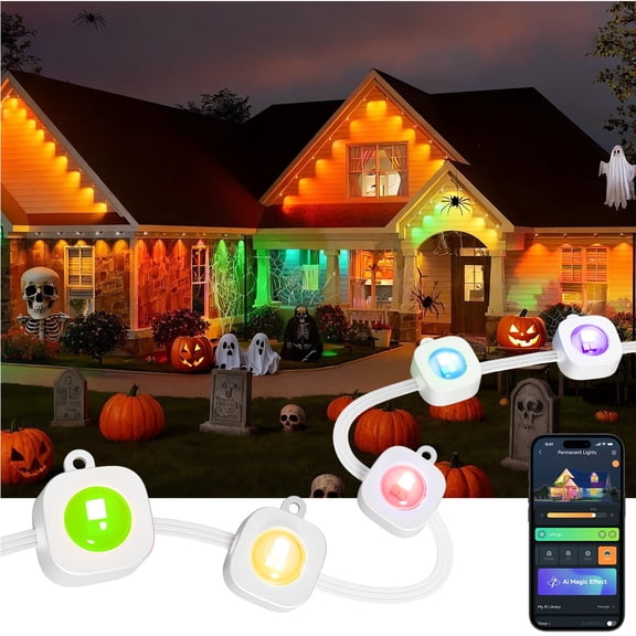 Syvio 100ft Permanent Outdoor Lights with 72 Lights, RGB Eaves String Lights with App/Voice Control, Works with Alexa & Google Assistant, Music Sync, IP67
