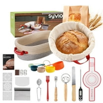 Syvio Bread Proofing Basket Set, 9" Round & 11" Oval Sourdough Proofing Basket with Liners & Covers, Bread Lame, Dough Whisk for Kitchen, Sourdough Starter Kit