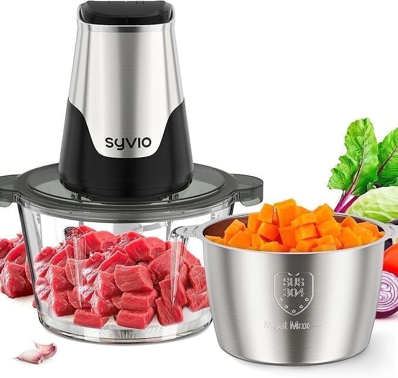Syvio Food Processor 8 cup,2L 600W Electric Food Choppers with 4 Bi-Level Blades,for Baby Food,Meat,Vegetables