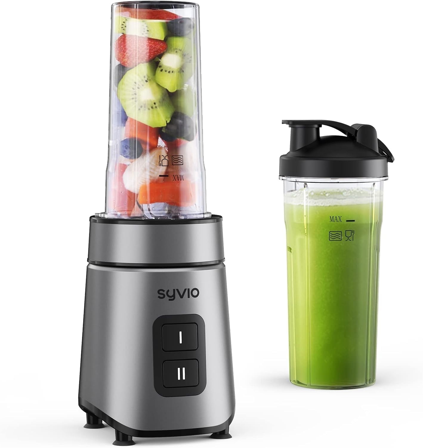 Syvio Smoothie Blender for Shakes and Smoothies, Personal Blender with 2 BPA-Free 20 Oz Sport Cups, Nutritious Recipe, 2-Speed Control