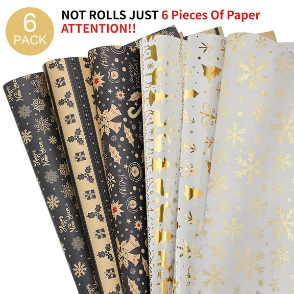 Multi-Colcor Christmas Wrapping Paper,Wrapping Paper Rolls,Bells, Snowflakes and Christmas Reindeer Gift Wrap Paper for Xmas,Party,Birthday,Celebration Decorations,6Pcs