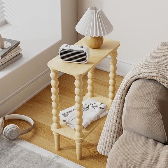 Syvvy Narrow Side Table, Small End Table with Storage Shelf, 2-Tier Small Coffee Tables for Living Room, Bedroom, Narrow Spaces