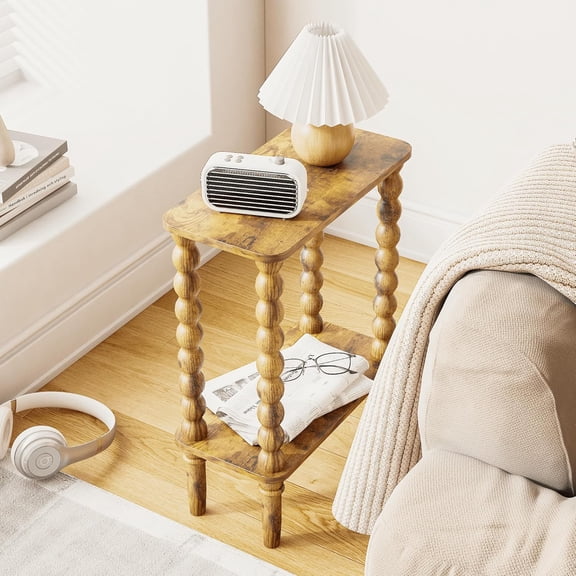 Syvvy Narrow Side Table, Small End Table with Storage Shelf, 2-Tier Small Coffee Tables for Living Room, Bedroom, Narrow Spaces