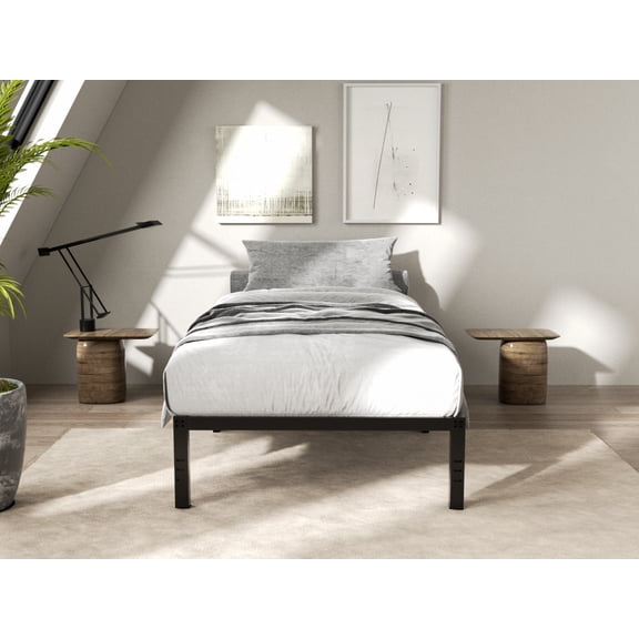 Syvvy Twin Bed Frame,18 Inch Tall,No Box Spring Needed,Metal Platform Twin Size Bed with Heavy Duty Strong Support Slats,Easy to Assemble,Black