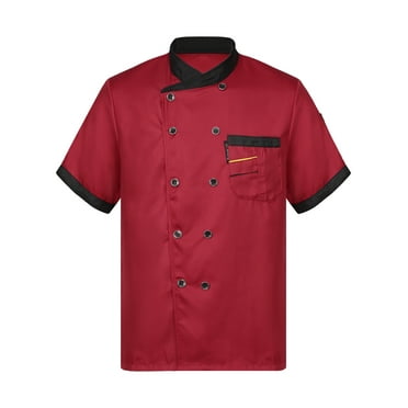Sywiyi Unisex Short Sleeve Chef Coat Jacket Cool Vent Cooking Uniforms with Pockets Restaurant Burgundy 3XL