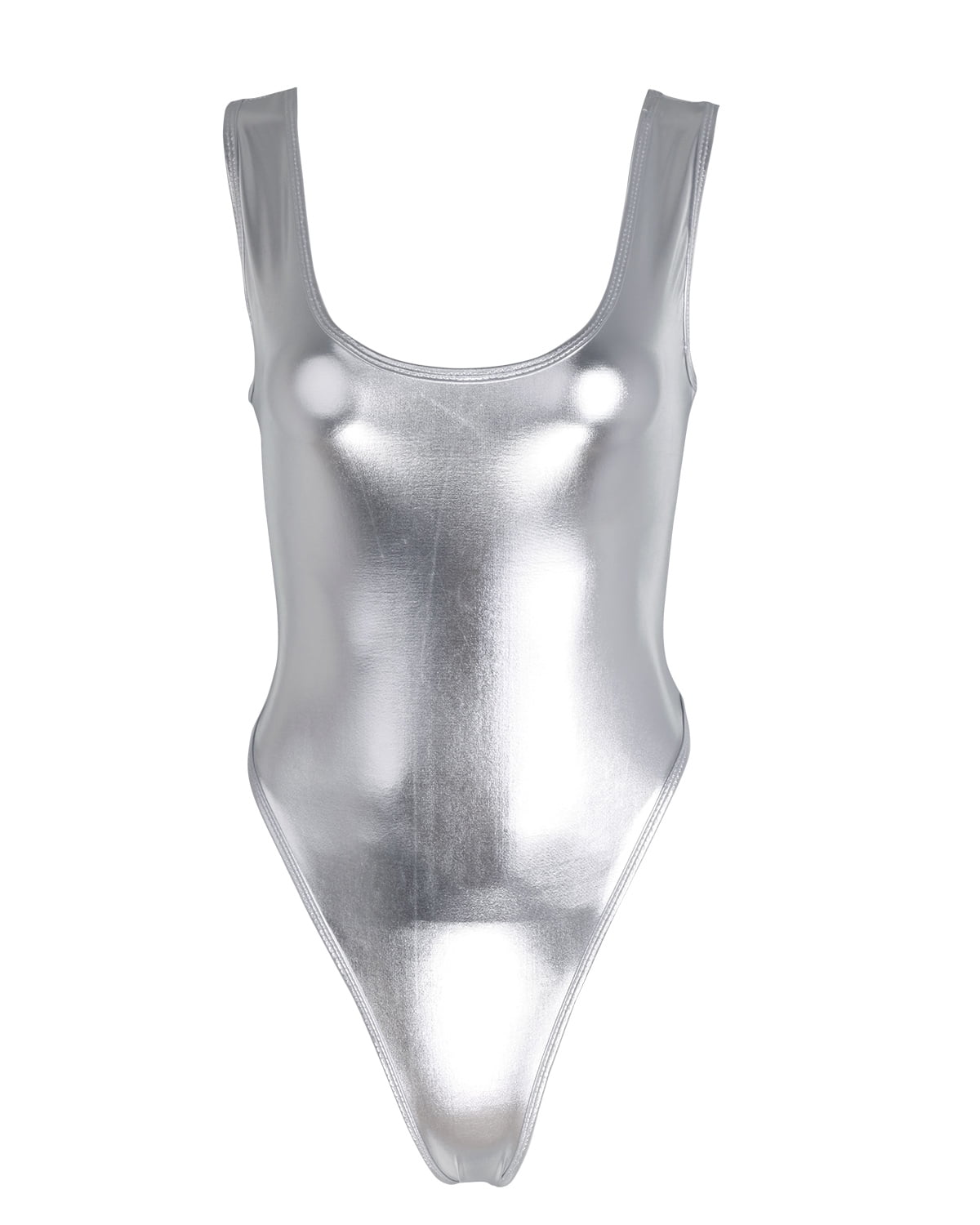 Women's Metallic Bodysuit With Fingerless Gloves – Shiny Hollow-Out Leotard For Halloween & Cosplay