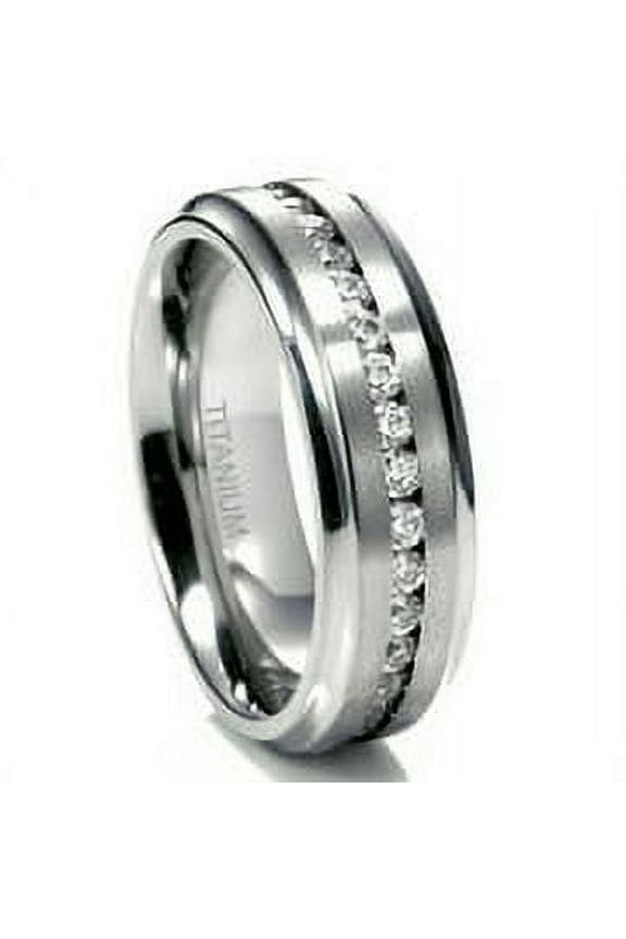 Sz 10.0 Men's 7MM Eternity Titanium Ring Wedding Band with CZ