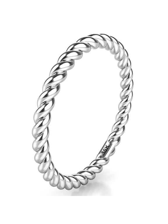 Sz 10.0 Solid 10K White Gold 2MM Eternity Rope Comfort Fit Wedding Band Ring