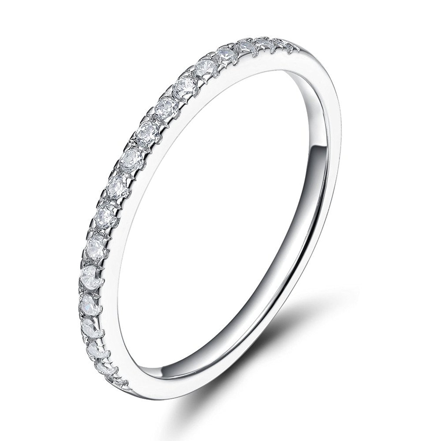 Sz 10.0 Solid 10K White Gold Diamond 2MM Half Eternity Stackable Wedding Anniversary Band Ring