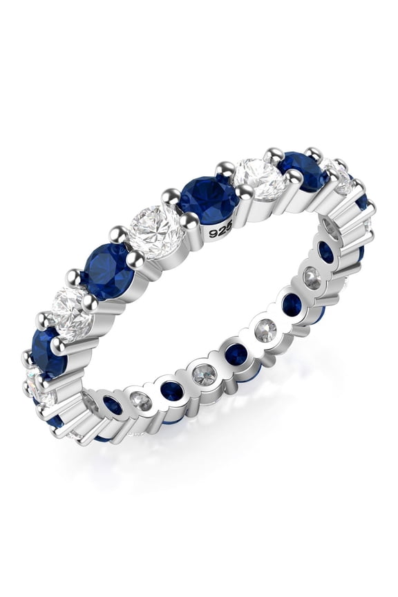(10) 3.50MM Sterling Silver 925 White & Blue CZ Eternity Engagement Wedding Band Ring
