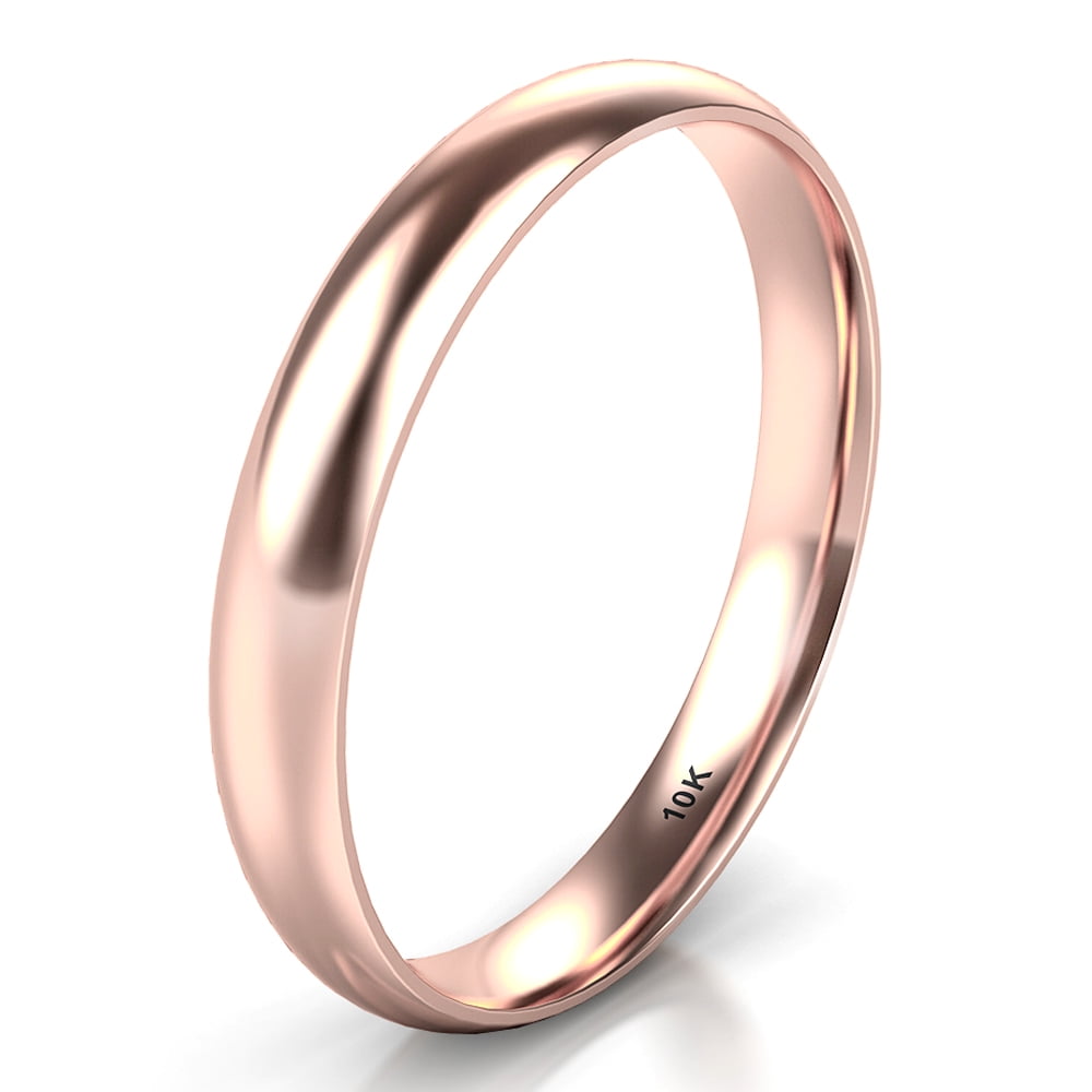 Sz 10.5 Solid 10K Rose Gold 3MM Plain Dome Comfort Fit Wedding Band Ring