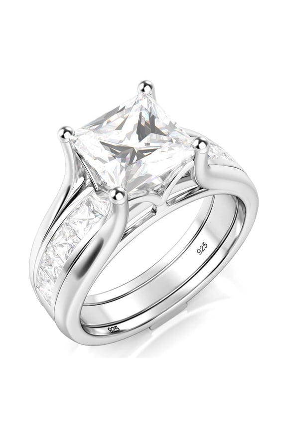 Sz 10 Sterling Silver 2Pcs 925 CZ Cubic Zirconia Engagement Wedding Band Ring Insert Set