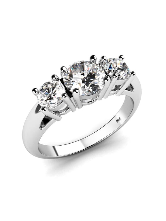 Sz 10 Sterling Silver 925 Cubic Zirconia CZ 3 Stone Engagement Ring