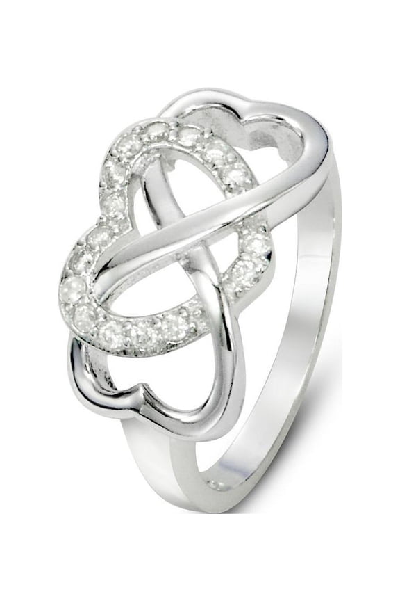 Sz 10 Sterling Silver Cubic Zirconia Infinity & Heart Symbol CZ Wedding Band Ring