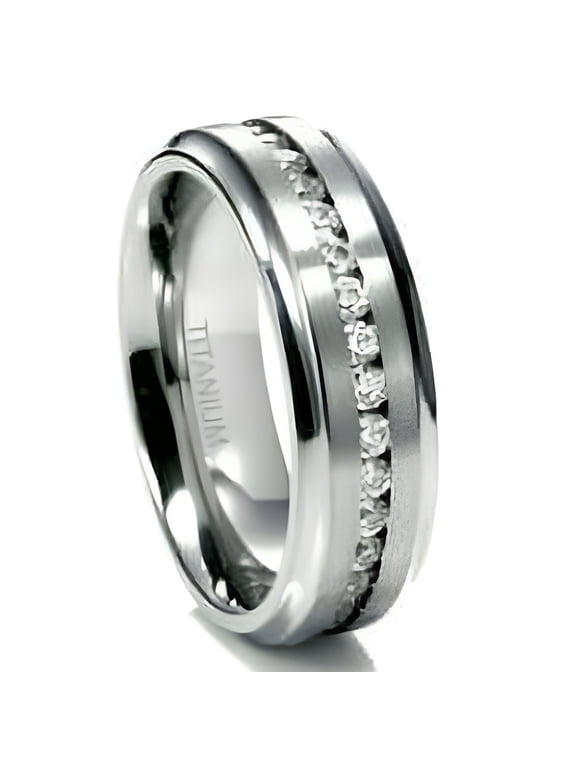 Sz 11.0 Men's 7MM Eternity Titanium Ring Wedding Band with CZ