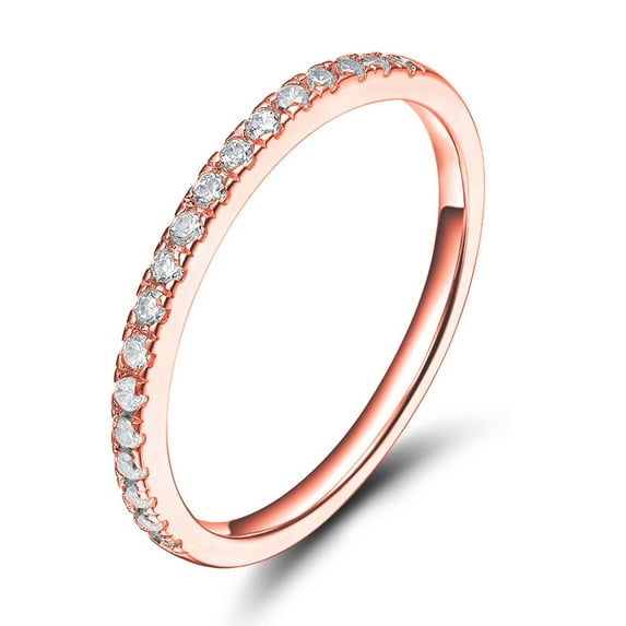 Sz 11.0 Solid 10K Rose Gold Diamond 2MM Half Eternity Stackable Wedding Anniversary Band Ring