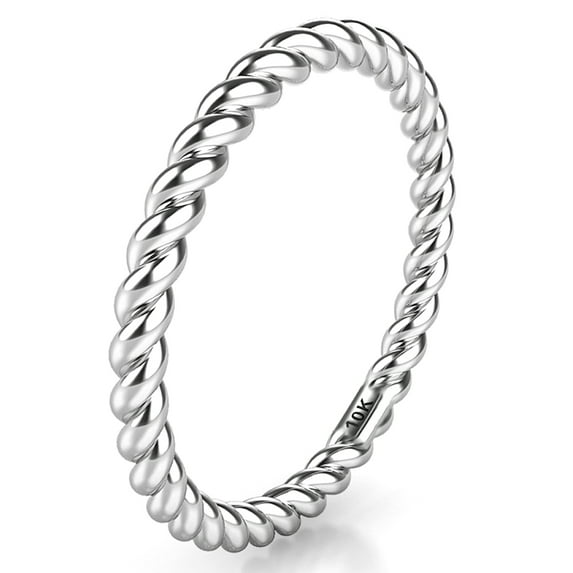 Sz 11.0 Solid 10K White Gold 2MM Eternity Rope Comfort Fit Wedding Band Ring