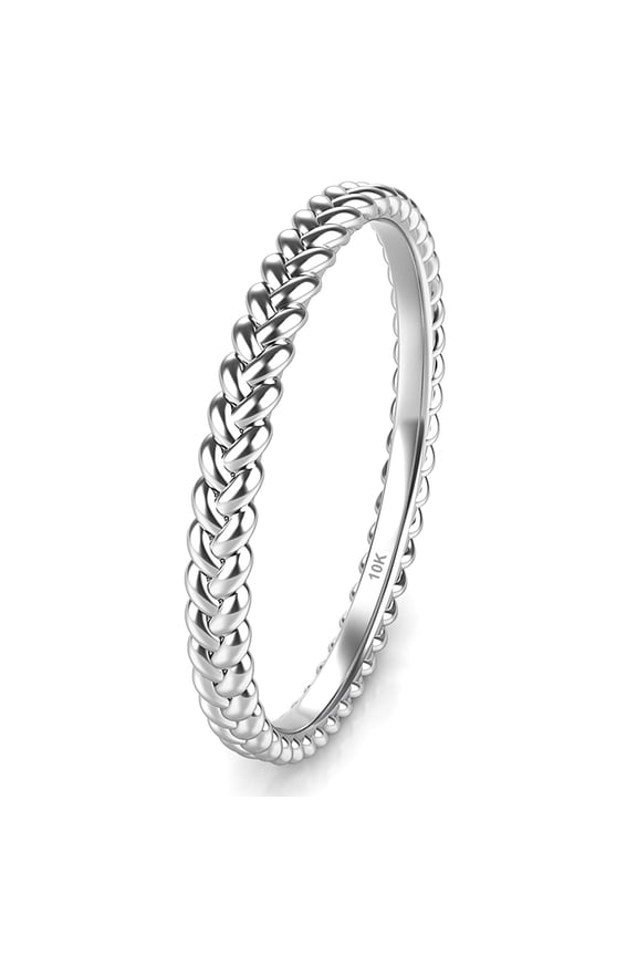 Sz 11.5 Solid 10K White Gold 2MM Eternity Braided Rope Stackable Comfort Fit Wedding Band Ring