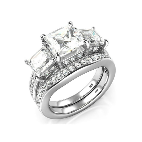 Sz 11 Sterling Silver 3 Carat Princess Cut Cubic Zirconia CZ Wedding Engagement Ring Set