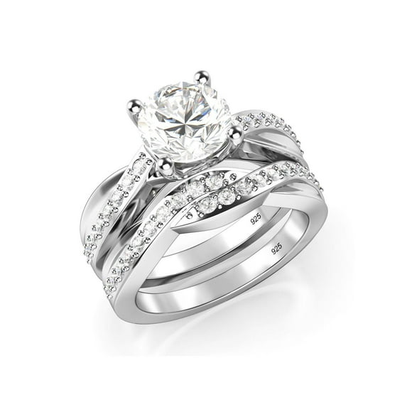 Sz 11 Sterling Silver 925 Round Brilliant Cut Cubic Zirconia CZ Engagement Ring Set