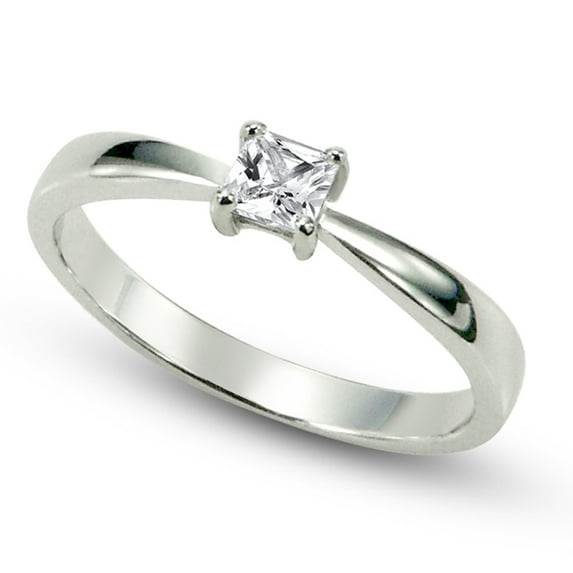 Sz 11 Sterling Silver Cubic Zirconia Solitaire 0.1 Carat tw Princess Cut CZ Engagement Ring
