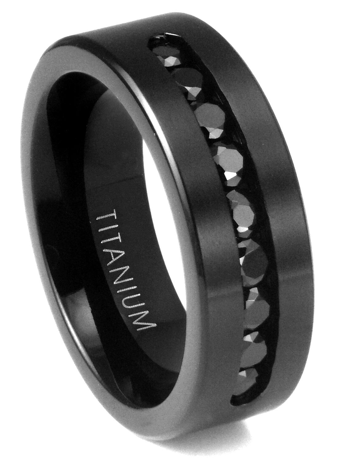 Sz 12.0 Men's Black Titanium Ring Wedding Engagement Band With 9 Large ...