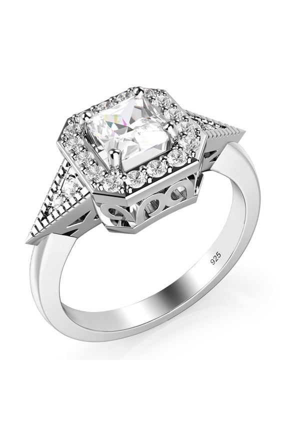 Sz 12 Sterling Silver 925 Princess Cut CZ Cubic Zirconia Halo Engagement Ring